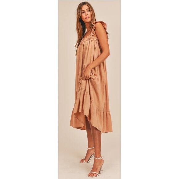 Mable Boah Boho Ruffle Sleeve Detail Button Back Reversible Midi Dress Salmon, S - Picture 1 of 10